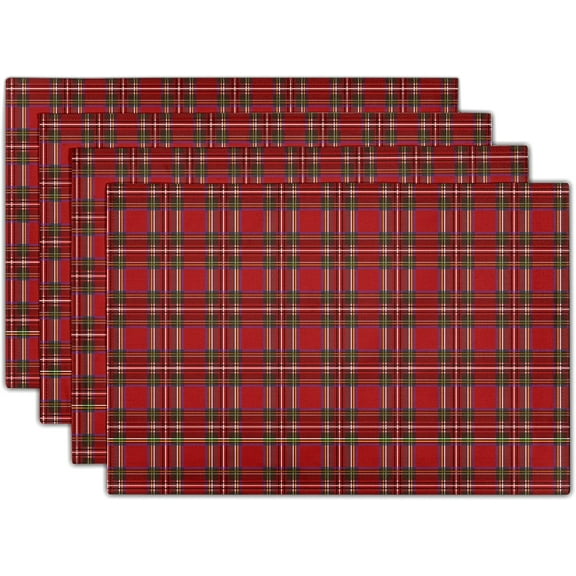 Red and Black Buffalo Plaid Christmas Placemats Set of 4 Christmas Checkered Tartan Placemats 12”x18” Seasonal Winter Xmas Place Mats Washable Table Mats for Dining Parties Holiday New Year Decor