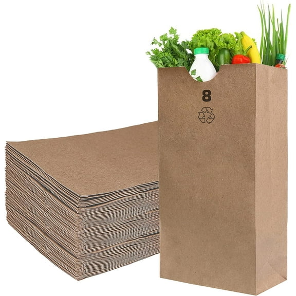 Brown Kraft Paper Bag (8 lb) Small - Paper Lunch Bags, Small Snacks, Gift Bags, Grocery, Merchandise, Party Bags (6 1/8 x 4 1/8 x 12 7/16 in.) (8 Pound Capacity) by EcoQuality (2000)