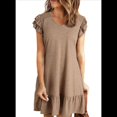 thumbnail image 2 of Robes d'Été pour Femmes à Volants Manches Courtes Smockées Col en V Décontractées Amples Ligne A Évasées Mini Robe Robe d'Été Kaki m, 2 of 7