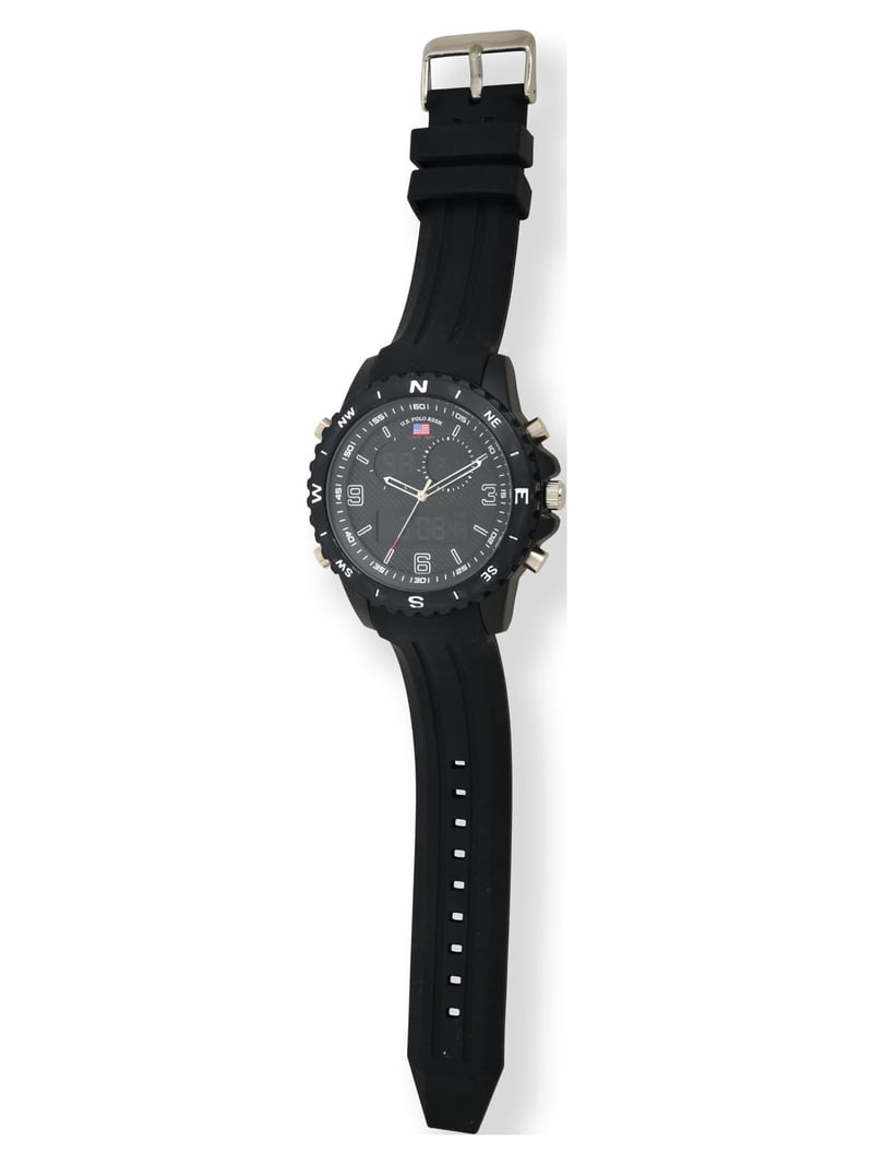 U.S. Polo Assn. Adult Male Analog Watch with Black Rubber Strap