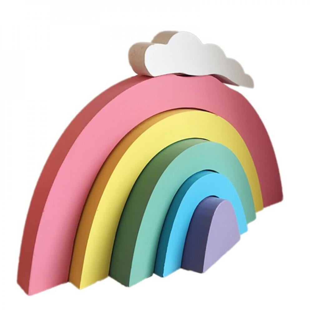 50% Off! INS Wooden Rainbow Nursery Room Decor Kids Room Rainbow Decor Building Blocks Home Decoration Kids Toys Rainbow Blocks