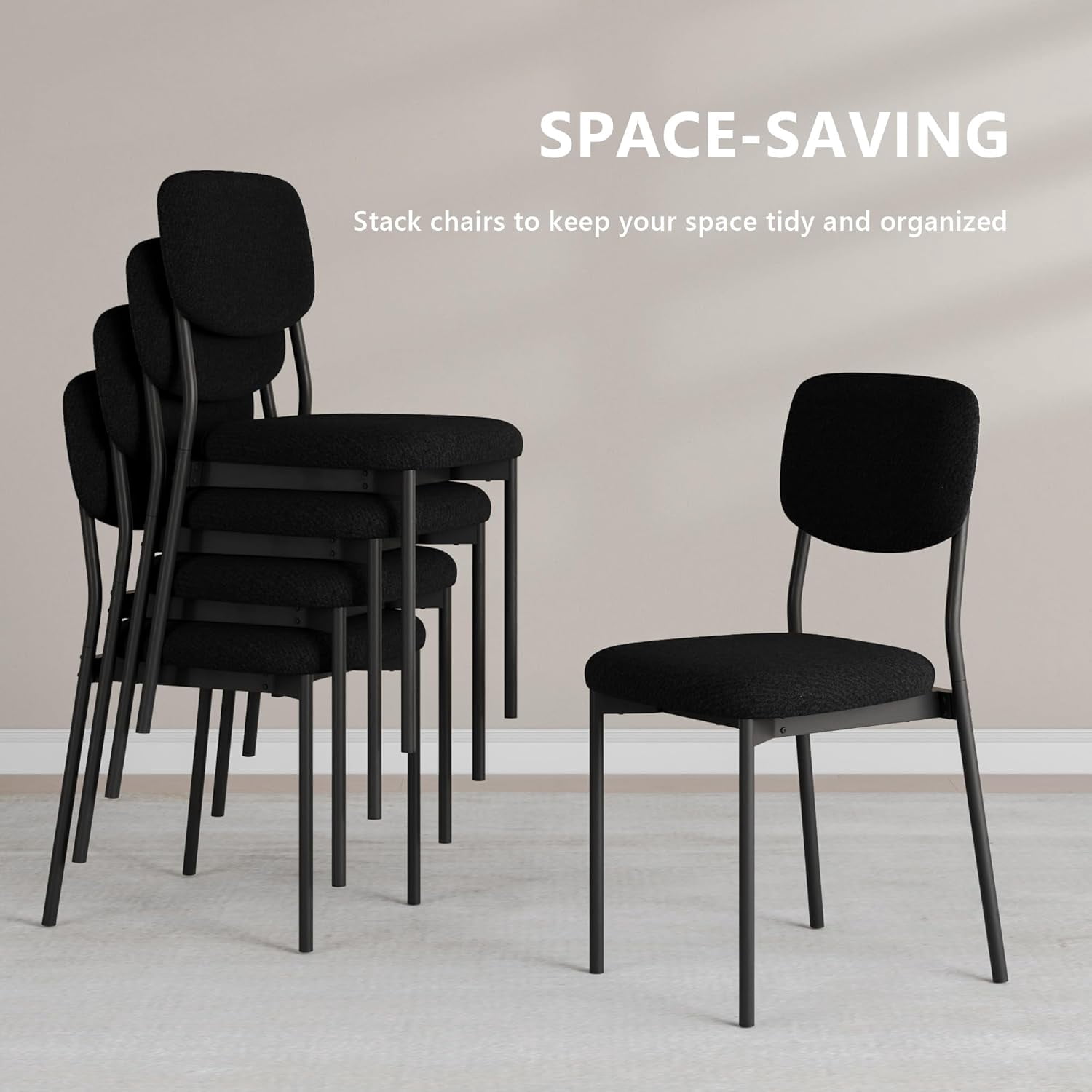 Upholstered Dining Chairs Set of 4, Stackable Modern Dining Room Chairs, Kitchen Chairs w/Soft Velvet Backrest & Sturdy Metal Legs ,Black