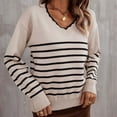 thumbnail image 4 of biudgviw Striped Sweater for Womens Trendy V Neck Long Sleeve Pullover Tops Loose Winter Warm Soft Knitted Tunic Shirts, 4 of 7