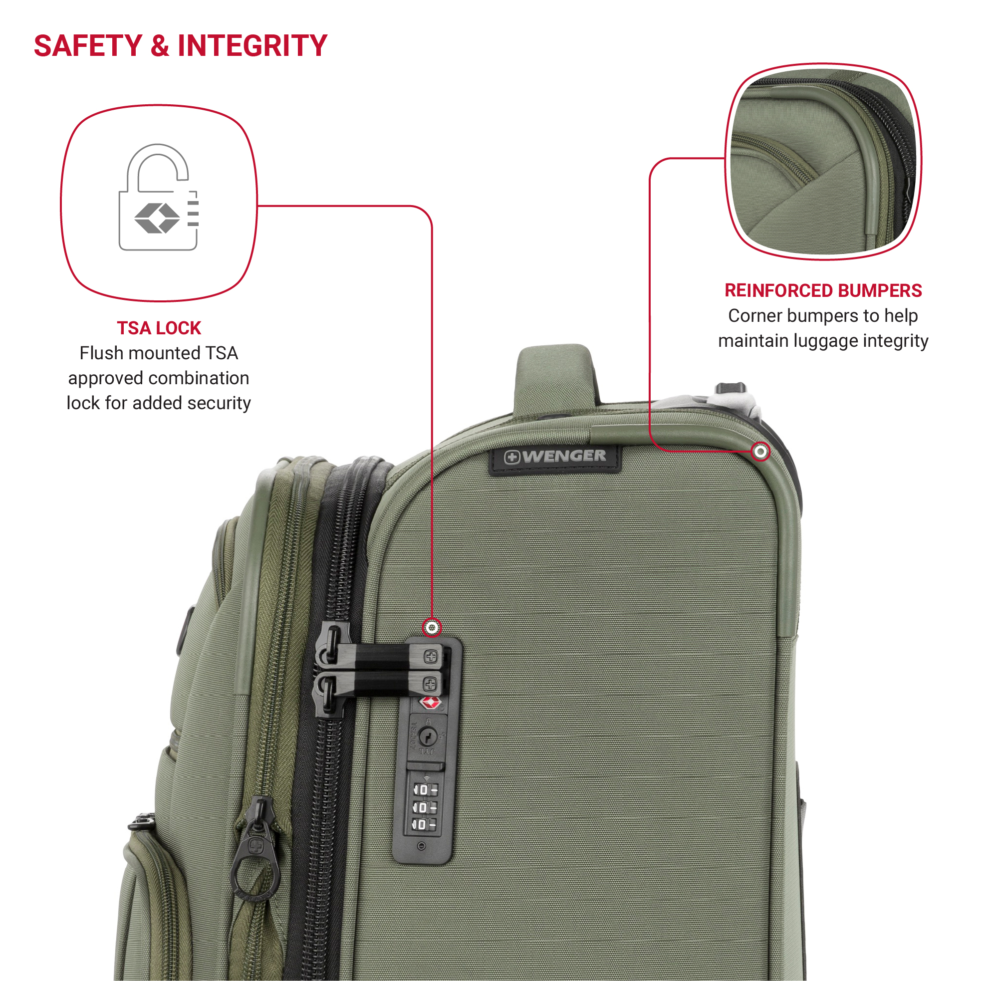 Wenger WG7062 Carry-on Spinner Luggage in Green with 8 Wheels and Built-in TSA Lock