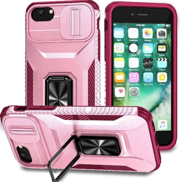 Funda para GANGXUN iPhone SE 2020/2022 - Soporte metálico, Función magnética, Rosa