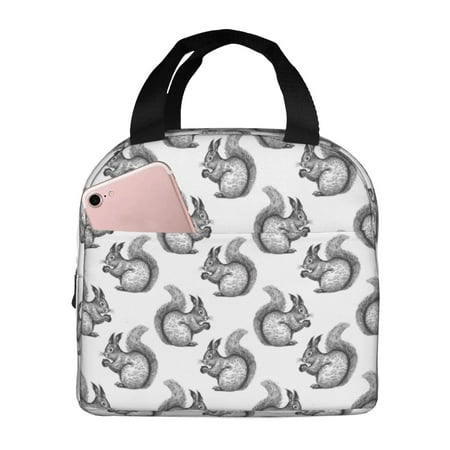 Insulated Lunch Bag for Women Men - Sketch Cute Squirrel Black Leakproof Cooler Lunch Box for Women Men  Lunch Tote Bags for Work School Picnic Travel