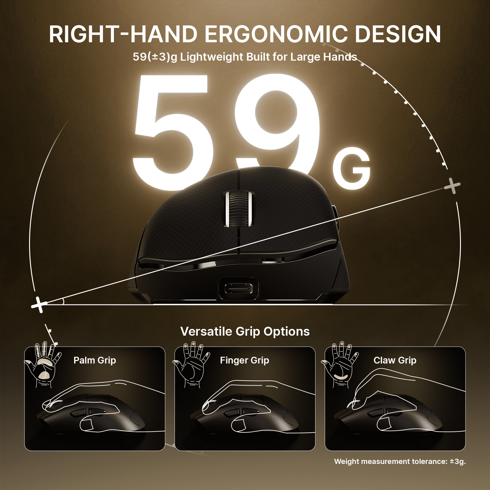 ATTACK SHARK V8 Wireless Gaming Mouse, Tri-Mode 2.4G/USB-C Wired/Bluetooth, PAW3950MAX Sensor, 42000 DPI, Dual 8000Hz Polling Rate, 59g Lightweight Design, Grip Tape Included, Black