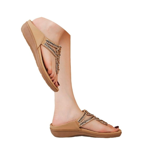 Mostsola Flip Flops for Women Boho Flower Rhinestone Wedge Sandals Breathable Slip on Shoes