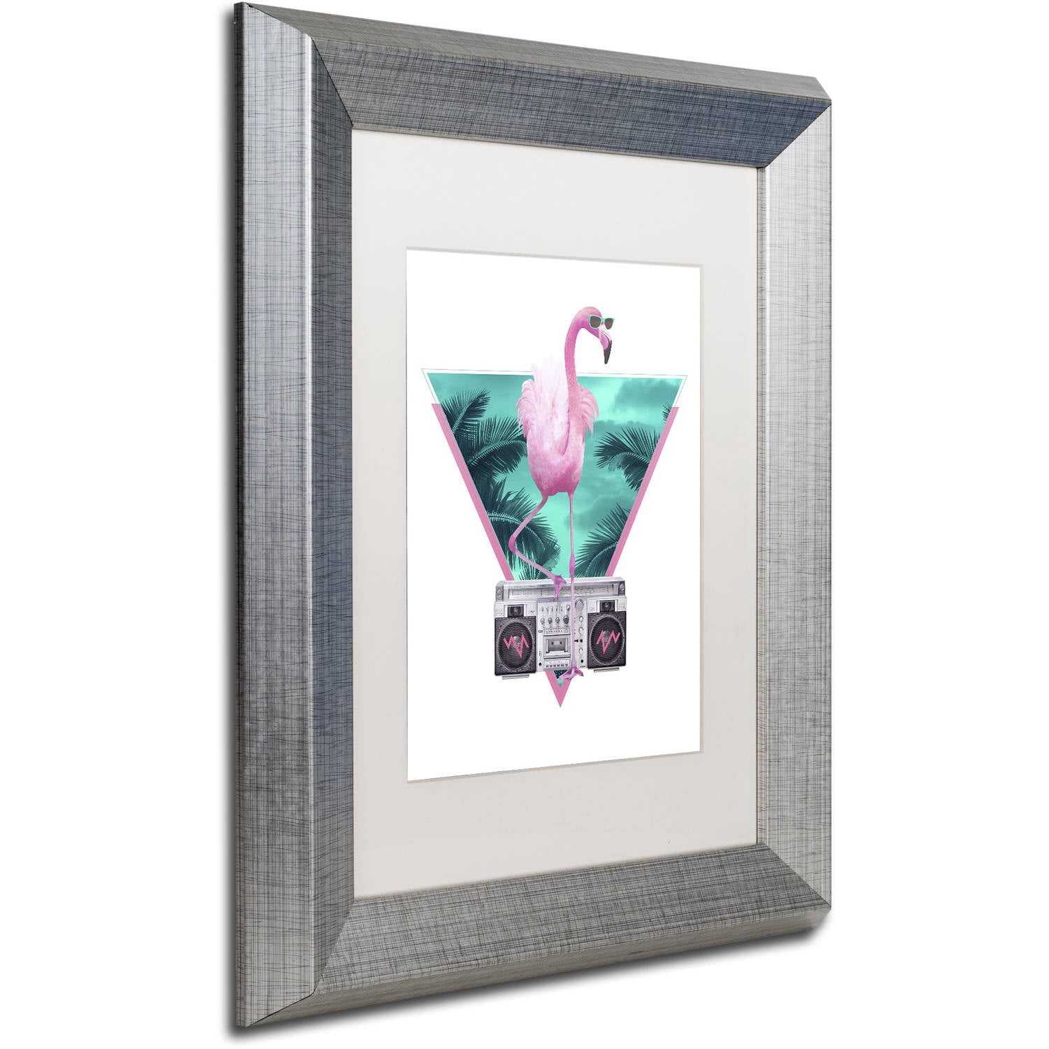 Trademark Fine Art 'Miami Flamingo' Canvas Art by Robert Farkas, White Matte, Silver Frame