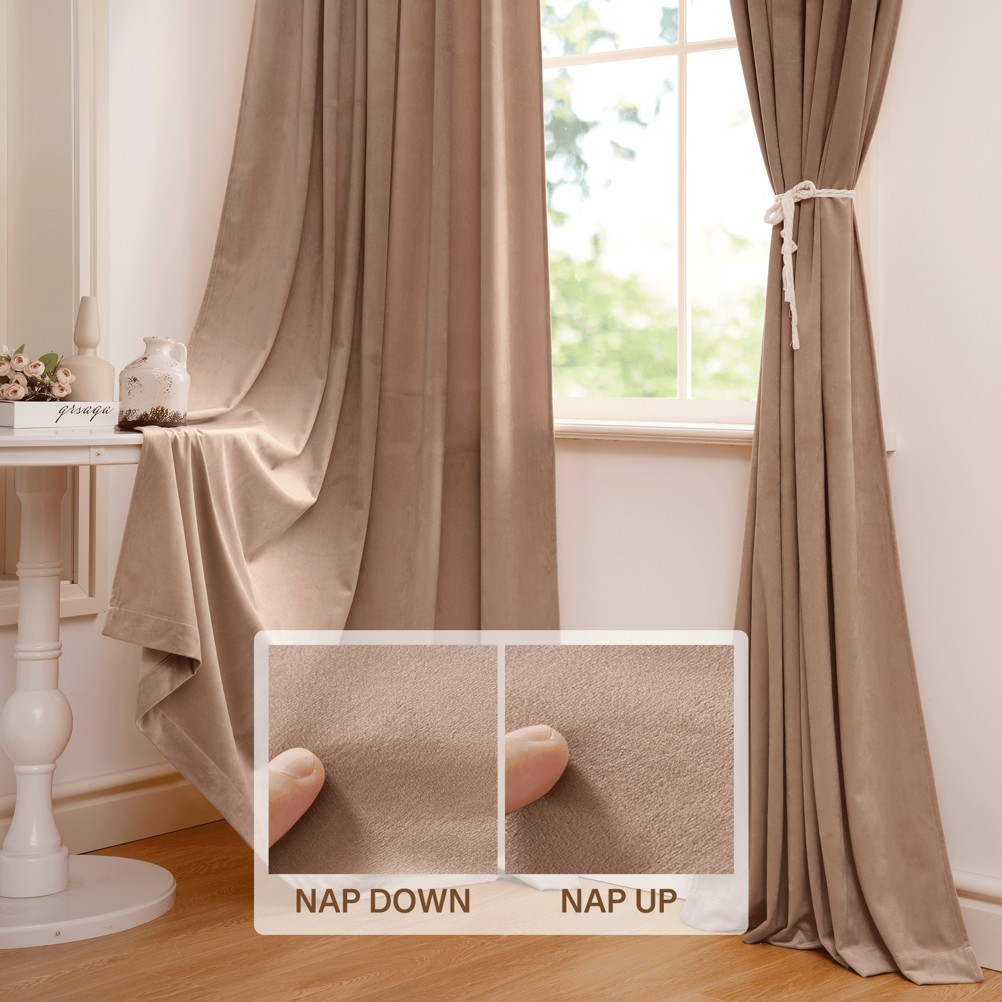 StangH Velvet Curtains for Sliding Door - 108 inches Long Velvet Drapes Light Blocking Curtains for Nursery/Dining Room, Blush Beige, 52 x 108 inches, 2 Panels