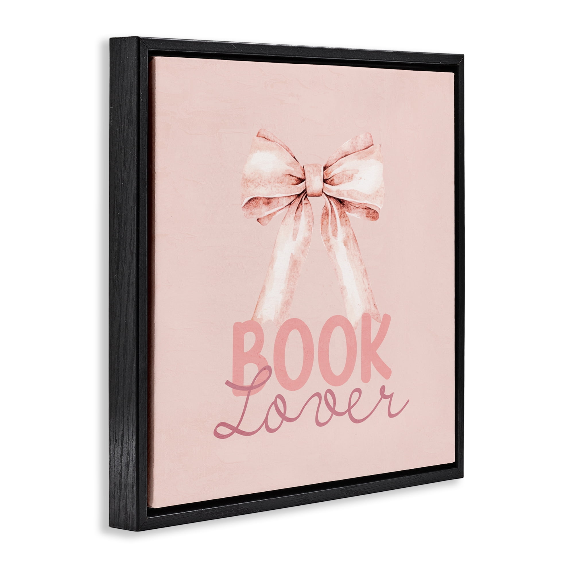 Blush Pink Book Lover Black Framed Floater Canvas Wall Art, design by Kim Allen