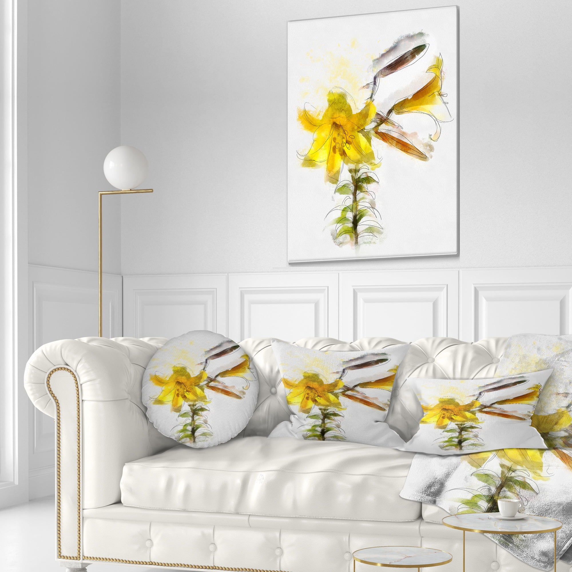 Designart Yellow Tulip Stem with Leaves - Floral Throw Pillow - 12x20