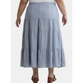 thumbnail image 3 of Time and Tru Women’s and Women's Plus Tiered Midi Skirt with Elastic Waistband, Sizes XS-4X, 3 of 5