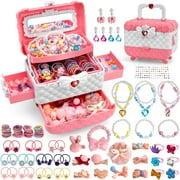 Flybay Kids Jewelry for Girls, Toys for Girls Ages 3 4 5 6 7 8 9 10, Hair Accessories for Girls with Hair Clips & Hair Ties, Christmas Birthday Gifts Toys for Kids Girls Dress Up & Pretend Play