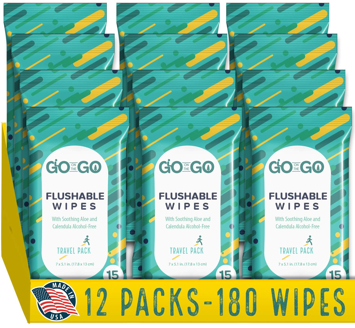 Flushable Wet Wipes for Travel by Go on the Go Biodegradable, Alcohol