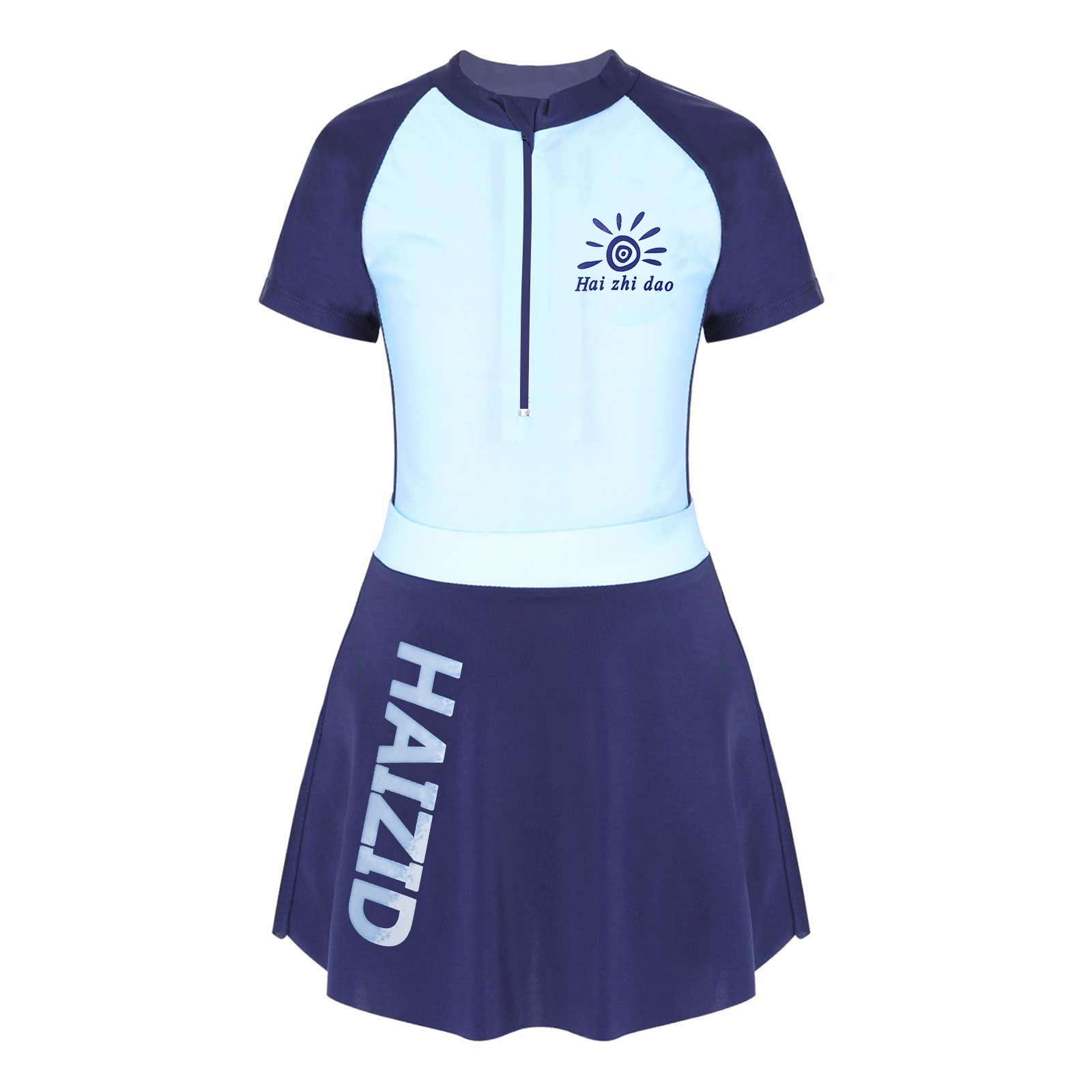 DPOIS Kids Girls Short Sleeve Rash Guard Swimsuit Zip Up Swim Leotard