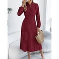 thumbnail image 4 of Gamivast A Line Dress for Women Long Sleeve Tie Neck Pleated Midi Dress Smocked Waist Flowy Party Attire Elegant Classy Office Work Wear Event Outfits, 4 of 8