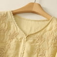 thumbnail image 4 of Fesfesfes Women's Casual Tee Delicate Hollow-Out Embroidered 3/4 Sleeved Stand up Collar Tops with Buttons Fall Trendy Outdoor Blouses(Yellow,L), 4 of 7