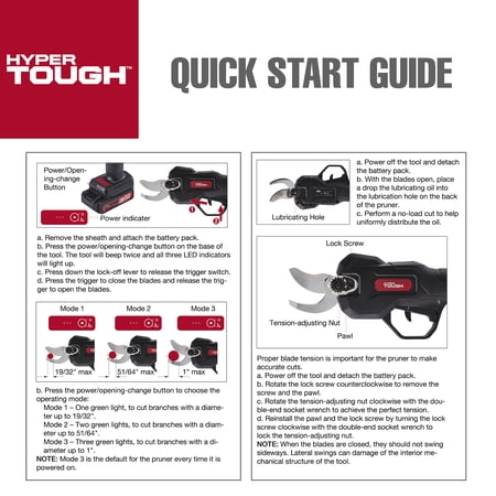 HYPER TOUGH 20V 2.0AH BRUSHLESS PRUNING SHEAR, HT14-401-003-06