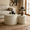 thumbnail image 2 of Set of 2 Round Faux Marble Nesting Coffee Tables - Modern Beige Accent Tables, 2 of 9
