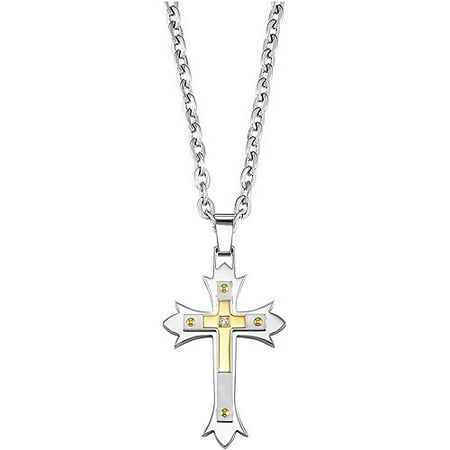 GTX Multi-Layer Diamond-Accent Stainless-Steel with Gold Detail Cross Pendant, 22