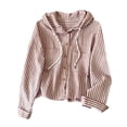 thumbnail image 4 of Ohufall Women's Striped Hooded Sun Shirt, Drawstring Hood Button Front Seersucker Long Sleeve Cover Up Jacket, 4 of 4