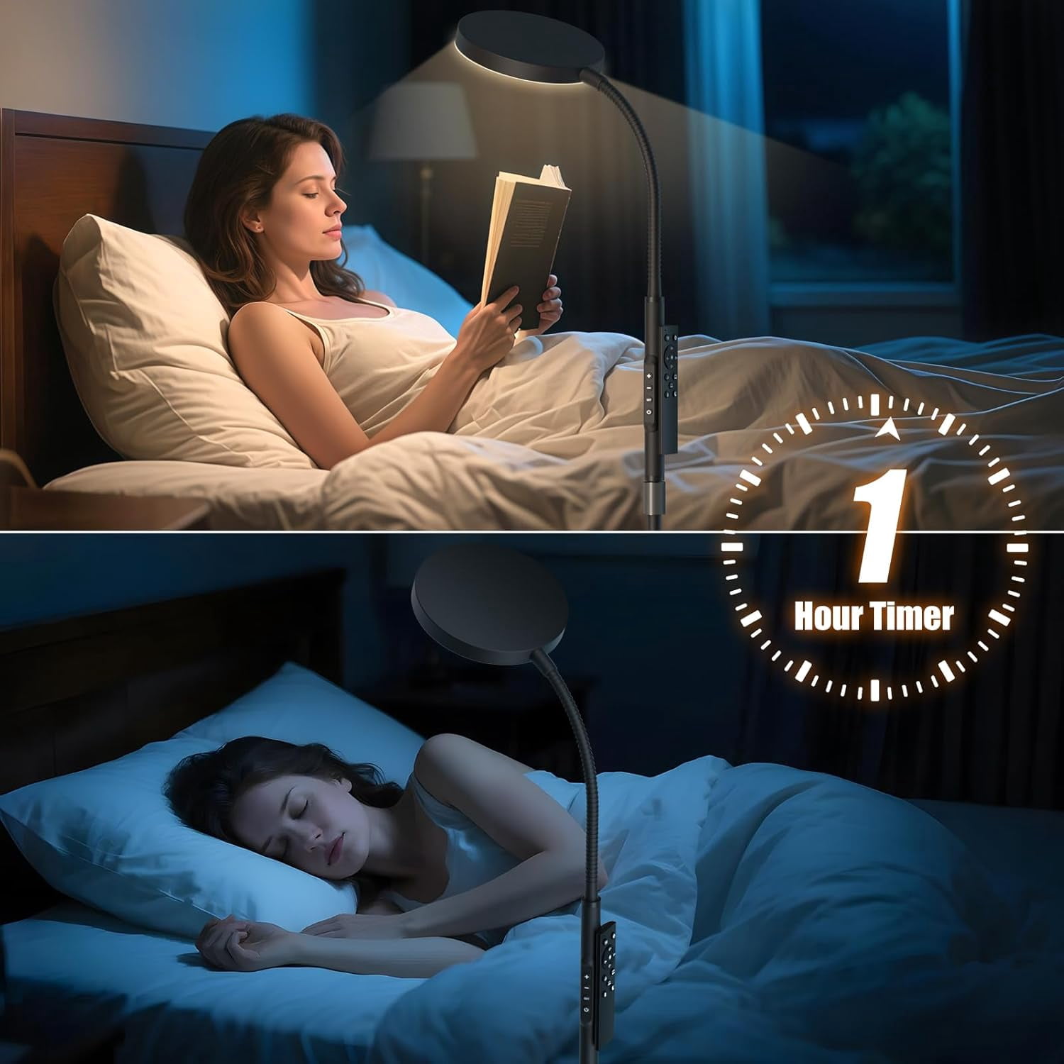 Floor Lamp, Adjustable Height Floor Lamps for Living Room Bedroom, 120 LED Super Bright Standing Lamp Remote & Touch Control Dimmable Gooseneck Tall Stand Reading Lamp for Office Craft, Gold