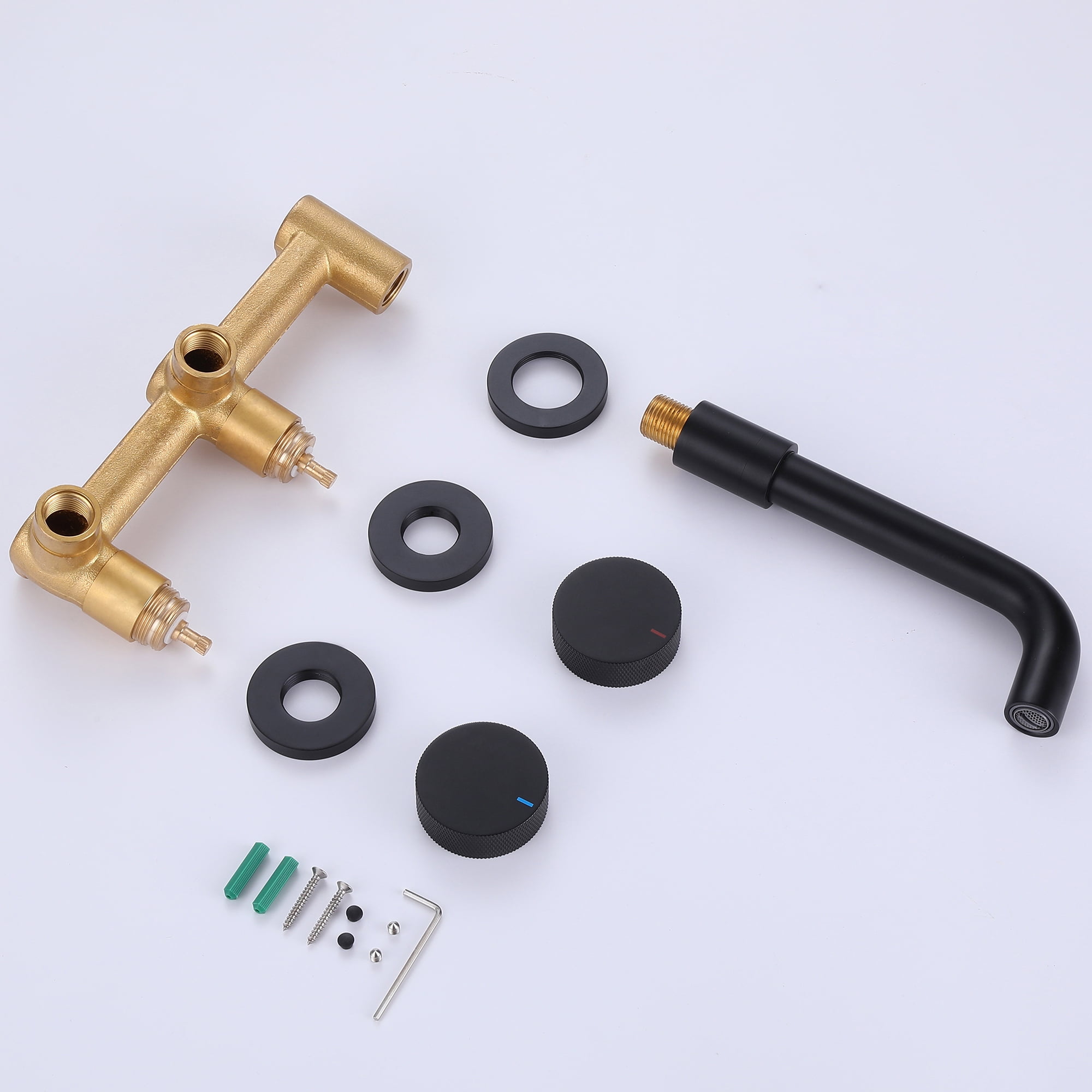 Wall Mounted Three Hole Bathroom Sink Faucet, Double Knob Handles Basin Faucet