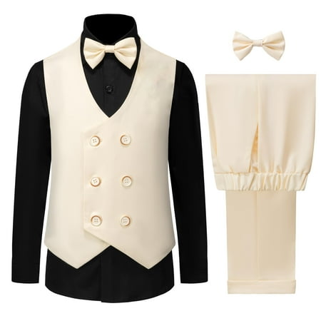 

ETHAN Boys Vest and Pants Set 4 Piece Formal Dress Boy Suits for Kids Toddler Wedding Communion Khaki 20 Years