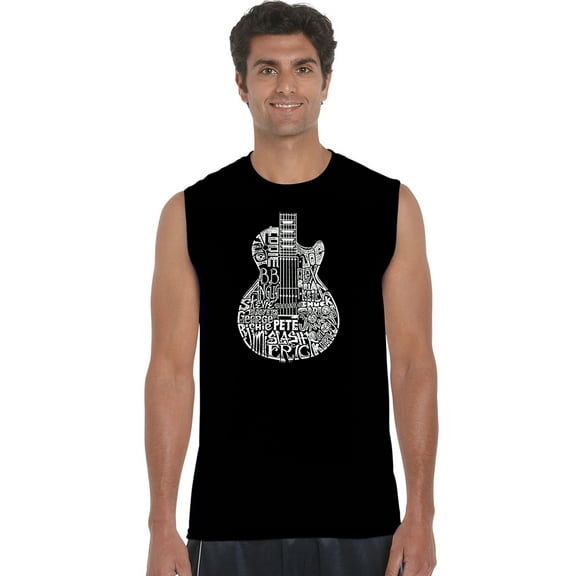 LA Pop Art Men's Word Art Sleeveless T-shirt - Rock Guitar Head