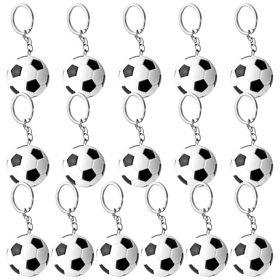 16 Pcs Soccer Keychain for Boys, Mini Sports Equipment Souvenir, Black and White Soccer Ball Design, Plastic and Metal Keychains, Perfect for Football Fans and Gifts