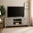 thumbnail image 6 of Benjara Velz TV Media Stand Console- 2 Chevron Doors- Open Shelves- Beige, 6 of 11