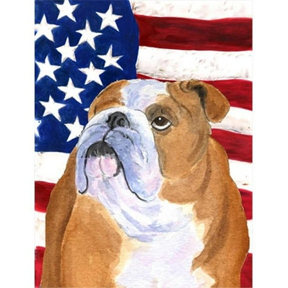 28 x 40 in. USA American Flag with Bulldog English House Size Canvas Flag