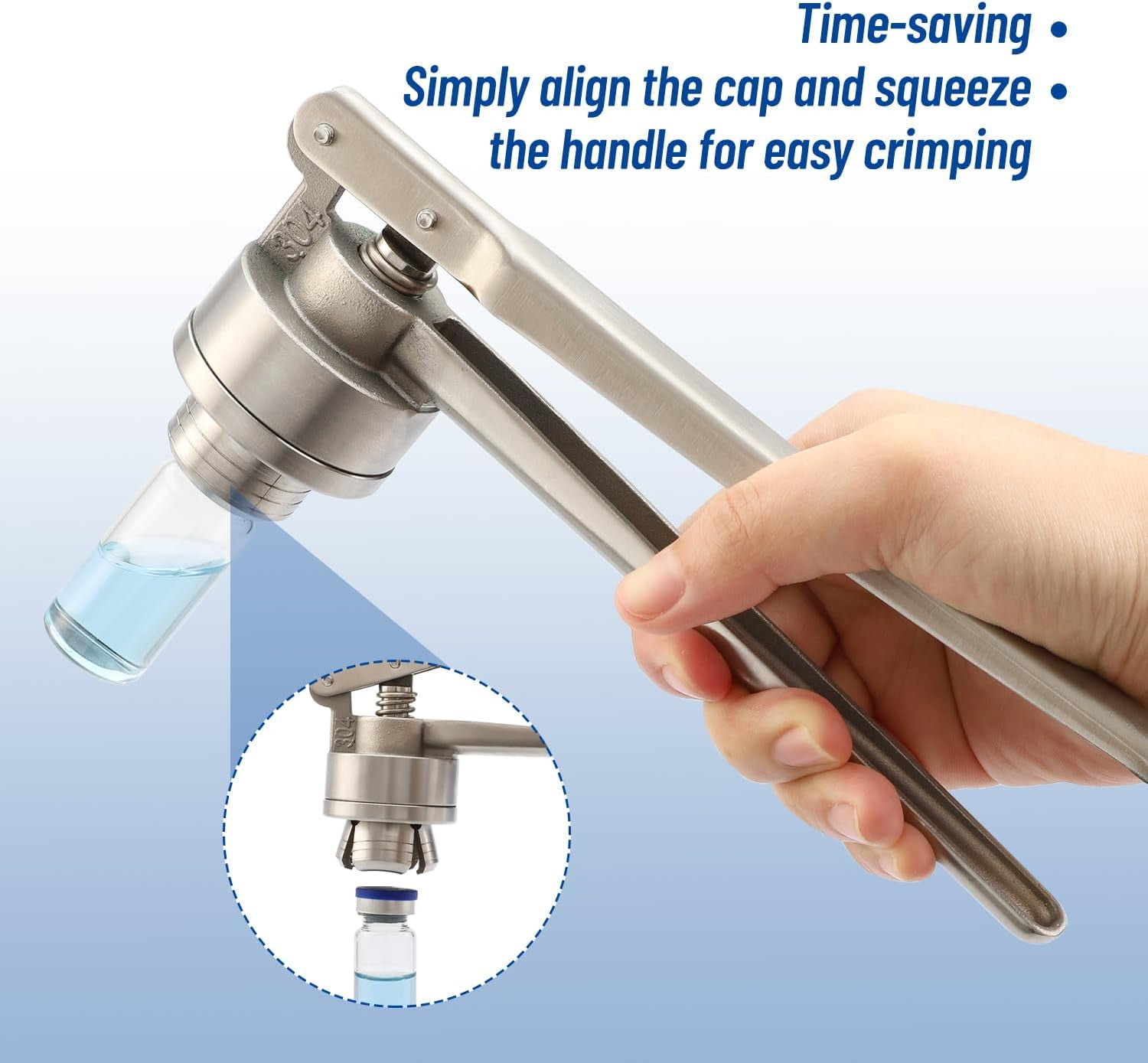 20mm Flip Vial Crimper, Manual Bottle Cap Crimping Tool With 100 Pcs Plastic-aluminum Flip Caps and 100 Pcs Rubber Stoppers, Stainless Steel Manual Crimper