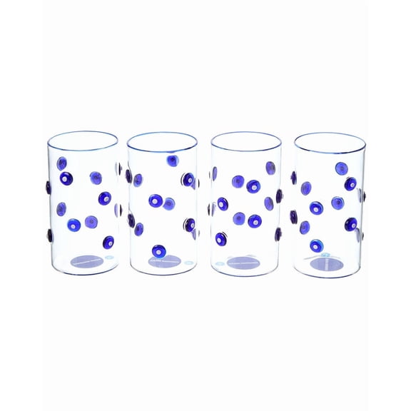 Jonathan Adler Set of 4 Boxed Dottie Highball Glasses, Blue