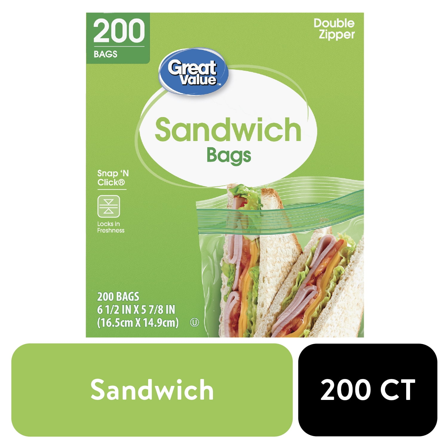 Great Value Double Zipper Sandwich Bags, 200 Count - Walmart