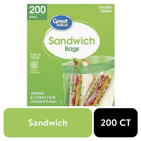 Great Value Double Zipper Sandwich Bags, 200 Count
