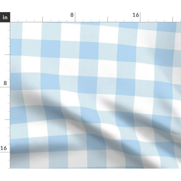 Baby Blue Plaid Buffalo Check White Fabric Printed by Spoonflower BTY