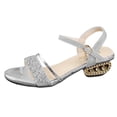thumbnail image 5 of Women's Low Block Chunky Heels Sparkly Rhinestones Open Toe Ankle Strap Sandals Fashion Dress Pumps Shoes for Party Wedding Silver Size 7, 5 of 5