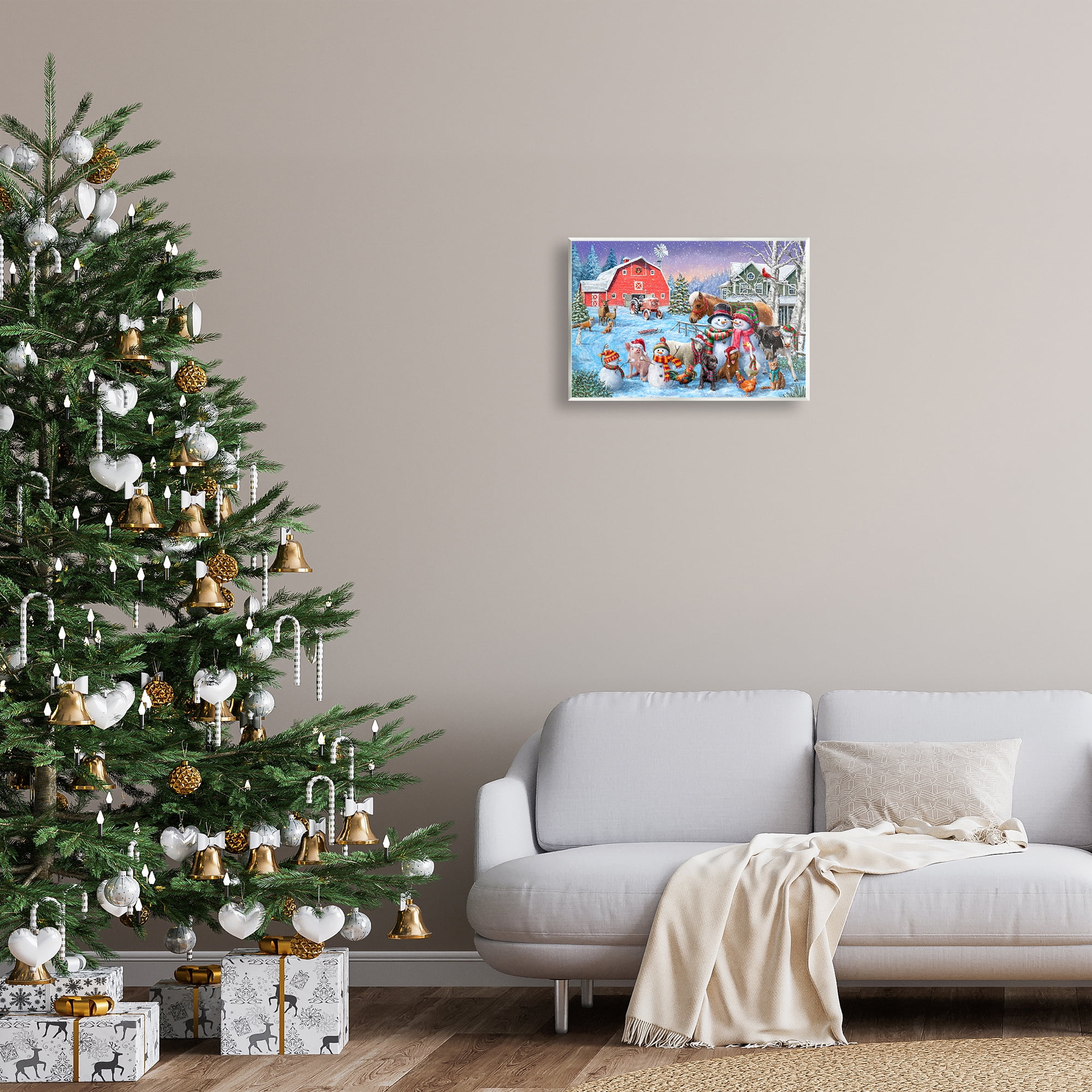 Stupell Industries Snowman & Dogs Family Holiday Painting Unframed Art Prints Wall Art, 19 x 13