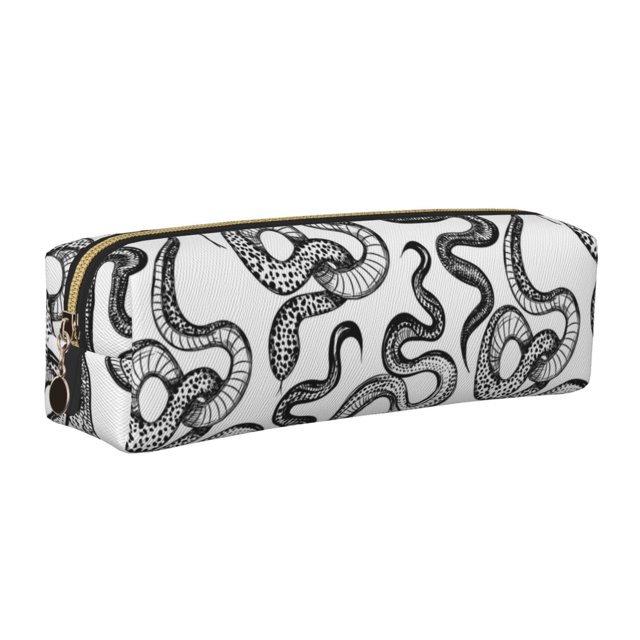 Disketp Hand Drawn Snake Estuche de Lápices de Cuero con Cierre, Estuche Compacto para Papelería, Bolígrafos y Accesorios Pequeños