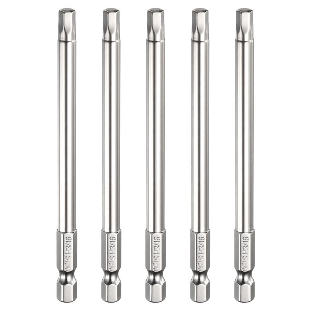 Uxcell 5pcs Punta de destornillador hexagonal H3/16 3/16" Punta plana Vástago hexagonal de 1/4" Longitud de 100mm (4") Llave de broca hexagonal magnetizada con recubrimiento de cromo