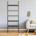 thumbnail image 4 of 5 Tier Ladder Bookshelf w/ Metal Frame, Tall Bookcase Shelf Storage Organizer, Rustic Display Shelf Book Storage Flower Stand, Wall-Mounted Storage Shelf for Bedroom Living Room Home Office, T1715, 4 of 7