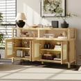 thumbnail image 3 of Bohemian Rattan Buffet Cabinet 60 Inch, Solid Wood Storage with Push-Open Doors & Adjustable Shelves for Living Dining Rooms, Natural, 3 of 10