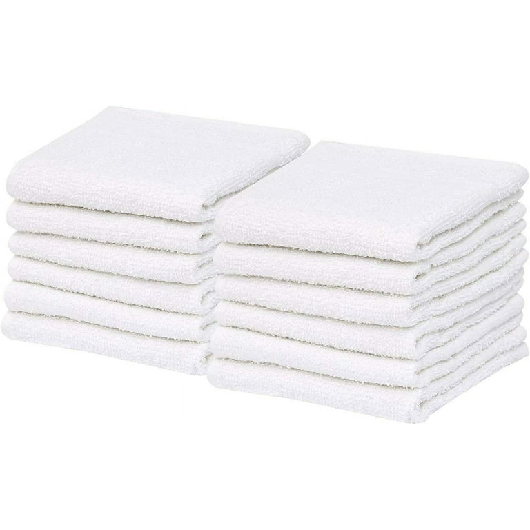 Gold Textiles Pack of 48 Wash Cloths Kitchen Towels, Cotton Blend (12x12 Inches) Commercial Grade Rags, Washcloth for Bathroom (48, White)