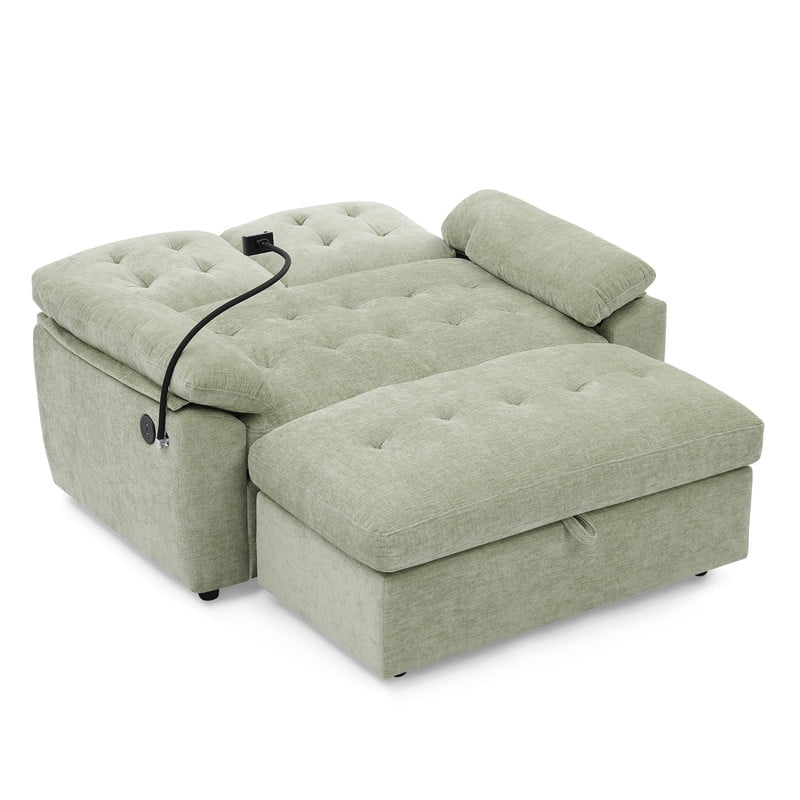 Double Sofa Recliner with Storage Ottoman, Manual Adjustable Reclining Loveseat with USB Charging Port, Phone Stand, and Soft Padded Armrests for Living Room, Apartment, and Home Theater