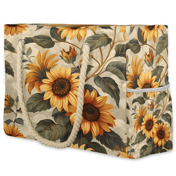 Herdesigns Sunflowers Tote Beach Bag for Women Ladies with Zipper Floral Large Waterproof Sandproof Swim Pool Bag
