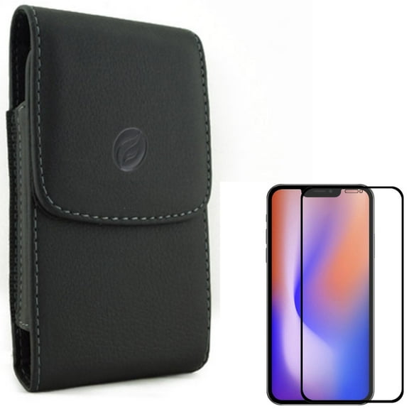 Screen Protector & Case Belt Clip for iPhone 13 Pro ONLY - Anti-Glare Tempered Glass Matte 3D Curved Edge   Leather Holster Cover Pouch Vertical Combo
