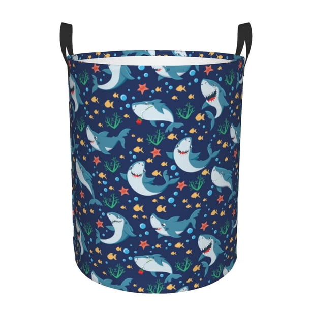 Fotbe Sea Sharks Cesto de Ropa con Asas, Cesto Impermeable de Gran Capacidad, Bolsa de Lavado para Dormitorio, Cesto de Ropa con Ruedas y Asas-Medium