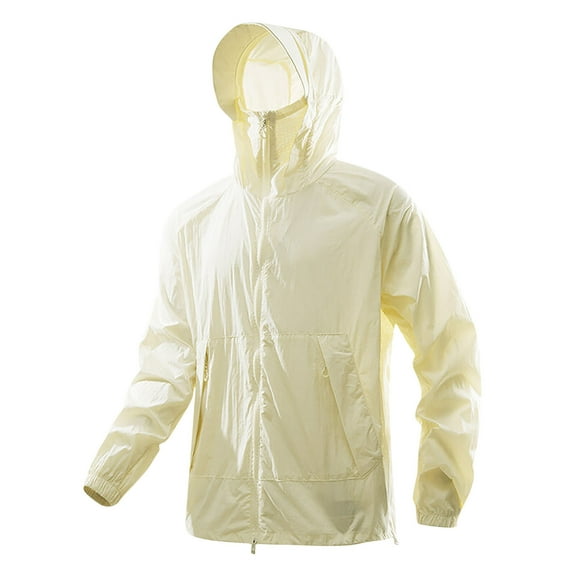 LNWUY Mens Lightweight Running Jacket Waterproof Cycling Jackets Packable Sun Protection Windbreaker with Hood Beige S